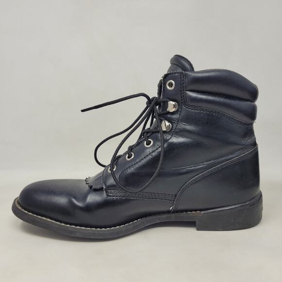 Justin Boots Womens 8B Black Leather Western Lace Up Tassel Rodeo Bootie JBL400 - Picture 6 of 12